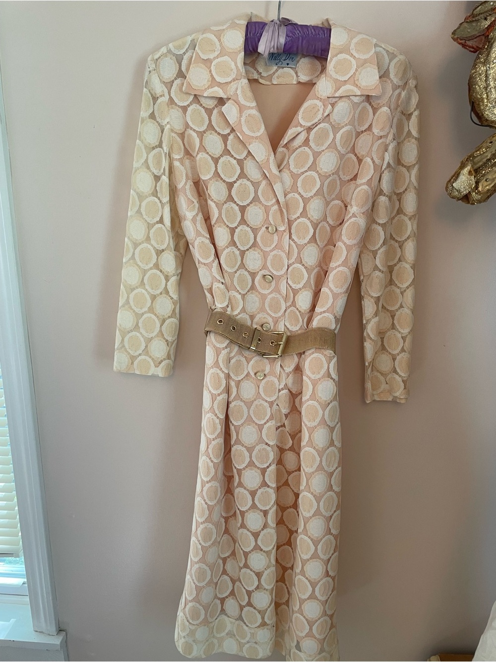 Nelly Don Peachy Cream Circle Lace Coat Dress 1960s Palm Beach Size 10